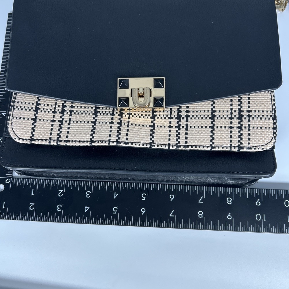 New PARFOIS Crossbody Bag Navy Blue Scottish Plaid Gold Hardware Preppy Classic - Picture 7 of 10